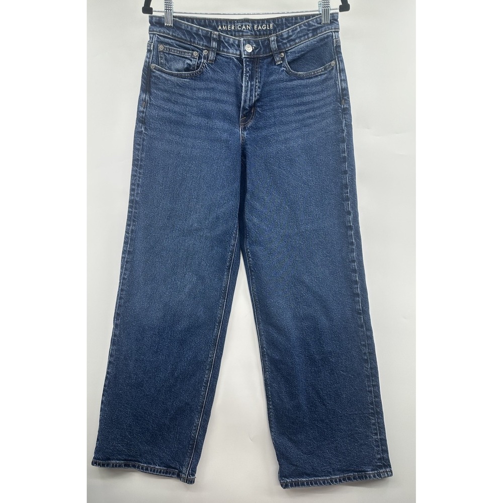 American Eagle Stovepipe Straight Jeans Womens 6 Blue Med Wash High Rise Stretch